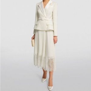 Self Portrait Tailored Boucle Chiffon Midi Blazer Dress // Cream // Sz US 6